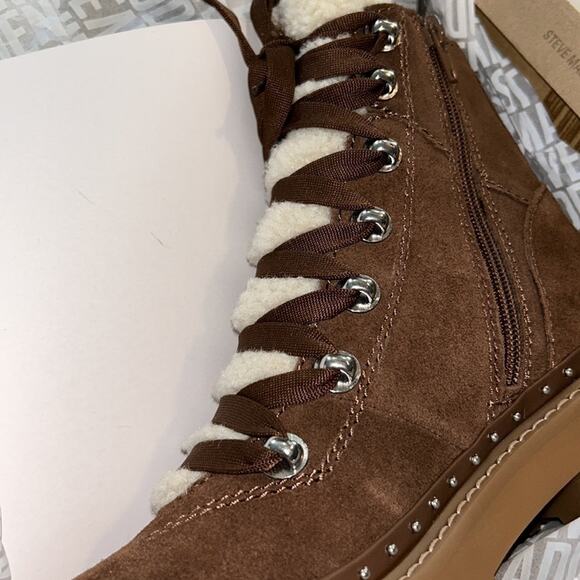 Steve Madden Woman’s Rainier Cognac Suede Leather Lace-Up Platform Ankle Boots - Picture 10 of 10